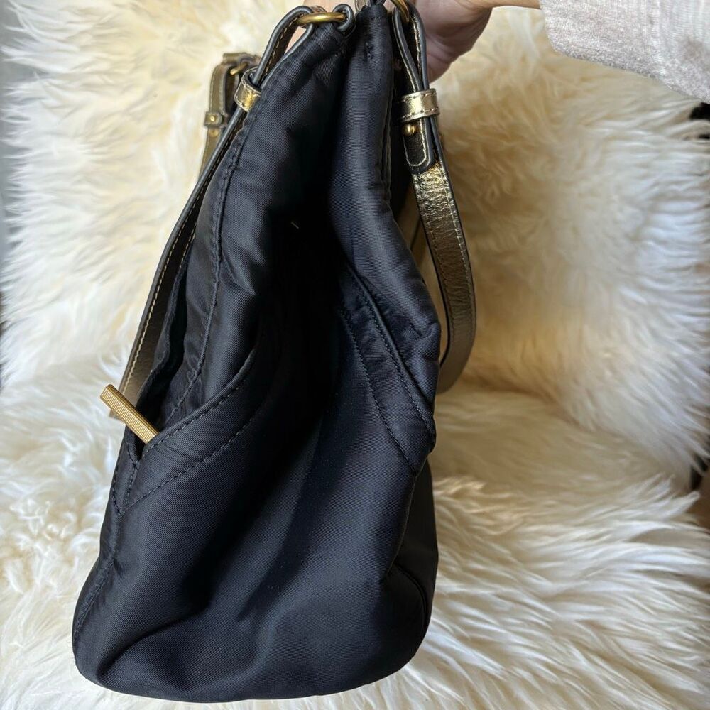 Eric Javits Black Nylon Shoulder Bag Gold Trim Hardware Designer Purse Classic - Picture 11 of 15